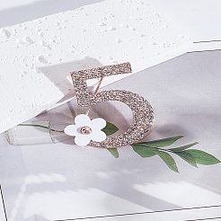数字1の花の合金ラインストーンブローチ5個  ローズゴールド  38x32mm&nbsp;JEWB-LP0001-04