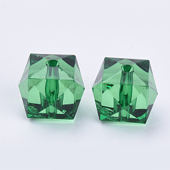 透明なアクリルビーズ  多面カット  キューブ  濃い緑  8x8x7.5mm  穴：1.6mm  約1730個/500g&nbsp;TACR-Q259-8mm-V17