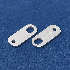 925スターリングシルバーリンク  チェーンタブ  スタンプ925個付き  銀  8x3.3x0.4mm  ホール：0.8ミリ＆2x1.5ミリ&nbsp;STER-D006-10S
