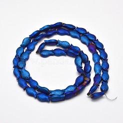フルメッキつや消し電気メッキガラスの魚のビーズ連売り  ブルーメッキ  15x8x5mm  穴：1mm  約30個/連  16インチ&nbsp;X-EGLA-M001-B02
