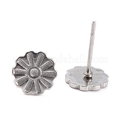 304ステンレススチールスタッドピアスセッティング  エナメル質のため  花  ステンレス鋼色  8x1.2mm  ピン：1mm&nbsp;STAS-B003-02P