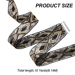 ポリエステルリボン  菱形  刺繍入りの織りリボン  スパンコール  ブラック  2インチ（51mm）&nbsp;OCOR-WH0003-082A