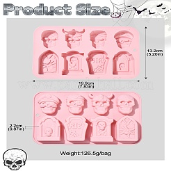 食品グレードのシリコンモールド  フォンダン型  DIYケーキデコレーション用  チョコレート  キャンディ  UVレジン＆エポキシ樹脂ジュエリー作り  スカル  ハロウィン用  ピンク  132x199x22mm  穴：7mm  内径：47~61x31~45mm  2個/セット&nbsp;SIL-CJ0002-23