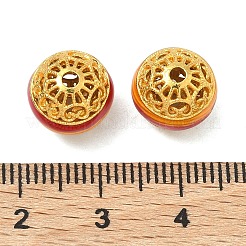 合金エナメルビーズ  中空ラウンド  ゴールドカラー  レッド  10.5x9.5mm  穴：2mm&nbsp;ENAM-B037-08G-01