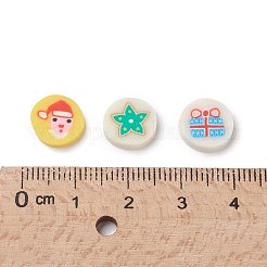 クリスマスのテーマ手作りポリマー粘土カボション  キャンディケイン付きフラットラウンド  ミックスカラー  9~11x2mm  約4165個/1000g&nbsp;CLAY-S091-011-M