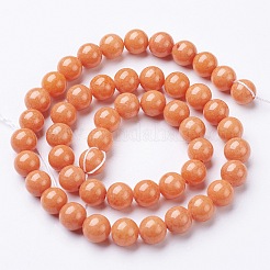天然石馬山ジェイドラウンドビーズ連売り  染め  トマト  8mm  穴：1mm  約48個/連  15インチ&nbsp;X-G-D263-8mm-XS21