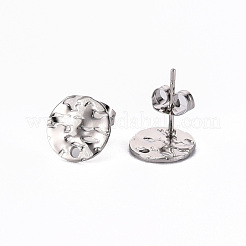 変色しない304ステンレススチールスタッドピアス金具  ピアスバックキャッチ付き  フラットラウンド  ステンレス鋼色  10mm  穴：1.2mm  ピン：0.8mm&nbsp;STAS-T052-38B-P