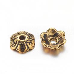 6 -petalチベットスタイル合金の花のビーズキャップ  カドミウムフリー＆鉛フリー  アンティーク黄金  6x2mm  穴：1mm&nbsp;TIBE-S220-AG-RS
