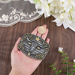 合金ベルトボタン  ベルトファスナー  タウレンと星の付いた長方形  DIYの荷物とハードウェアアクセサリー用  アンティークシルバー  67.5x88.5x17.5mm&nbsp;FIND-WH20039-006B-AS