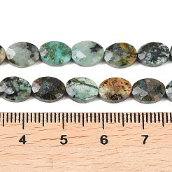 天然アフリカンターコイズ（ジャスパー）ビーズ連売り  多面カット  フラットオーバル  8x6x3mm  穴：0.7~0.8mm  約46~47個/連  14.96~15.16''（38~38.5センチメートル）&nbsp;G-H349-A01-16