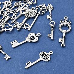 合金のチベット風チャーム  スケルトンキーチャーム  アンティークシルバー  32~70x13.5~31x2~4mm  穴：2.5~7.5mm&nbsp;FIND-D040-01AS