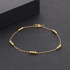 304ステンレススチールラウンドビーズリンクチェーンブレスレット女性用  ゴールドカラー  8インチ（20.3cm）&nbsp;BJEW-D033-01G