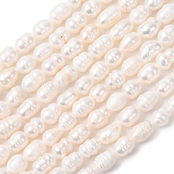 天然養殖淡水パールビーズ連売り  ライス  グレードA  パパイヤホイップ  4~5mm  穴：0.5mm  約54~62個/連  13.78~13.98''（35~35.5センチメートル）&nbsp;PEAR-F020-02A