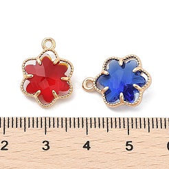 ガラスチャーム  真鍮パーツ  ライトゴールド  花  ミックスカラー  17x13x5.5mm  穴：1.4mm&nbsp;KK-S407-19KCG