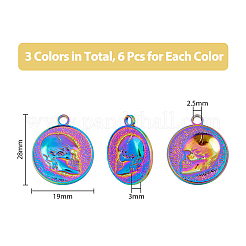 18個3色201ステンレスペンダント  頭蓋骨とフラットラウンド  ミックスカラー  23.5x20x3mm  穴：2.5mm  6個/カラー&nbsp;STAS-DC0013-72