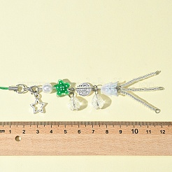ガラス＆合金＆アクリル携帯ストラップ  グリーン  16cm&nbsp;HJEW-FS00005