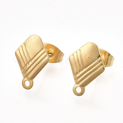 304ステンレススチールスタッドピアス金具  ピアスキャッチ/ピアスバックキャッチ付き  菱形  本金メッキ  13x9mm  穴：1mm  辺の長さ：8mm  ピン：0.7mm&nbsp;STAS-S079-60A