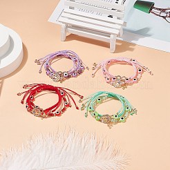 3 個 3 スタイル樹脂ナザールボンジュウ編組ビーズ ブレスレット セット  ラインストーン ツリー オブ ライフ & インフィニティ & クロス スタッカブル ブレスレット 女性用  ミックスカラー  内径：1-3/4~2-7/8インチ（4.4~7.4cm）  1個/スタイル&nbsp;BJEW-JB08811