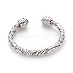 304ステンレススチール製カフバングル  トルク腕輪  ガラスラインストーン付き  ステンレス鋼色  2-3/8インチ（6.1cm）&nbsp;BJEW-L642-28P