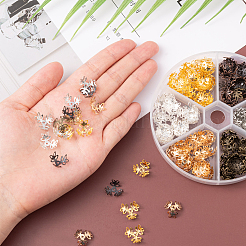 210個6色3枚の花びらの鉄ビーズキャップ  花  ミックスカラー  12.5x13.5x4.5mm  穴：1.2mm  35個/カラー&nbsp;IFIN-CJ0001-66