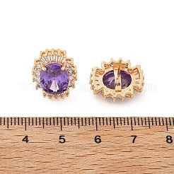女性用オーバル真鍮マイクロパヴェキュービックジルコニアスタッドピアス  カドミウムフリー＆鉛フリー  長持ちメッキ  ラックめっき  ゴールドカラー  青紫色  15.5x12.5mm&nbsp;EJEW-G428-27G-03