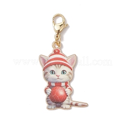 6個 6スタイル クリスマス 猫 合金 エナメル ペンダント デコレーション  バッグの飾りに使えるロブスター クロー クラスプ チャーム  ミックスカラー  38~44mm  1個/スタイル&nbsp;HJEW-JM02420