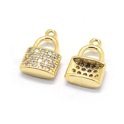 真鍮製マイクロパヴェキュービックジルコニアチャーム  南京錠  透明  18KGP本金メッキ  13x8x3mm  穴：1mm&nbsp;LS-KK-L184-11G