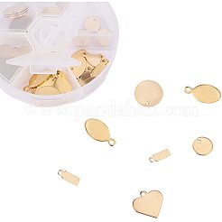 304ステンレススチールチャーム  混合形状  ゴールドカラー  プラスチックビーズ保存容器：10.3x1.7cm&nbsp;STAS-PH0018-27G