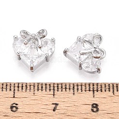 真鍮製マイクロパヴェキュービックジルコニアペンダント  ちょう結びとハート  プラチナ  11x11x5.5~6mm  穴：1.6mm&nbsp;KK-T071-45P