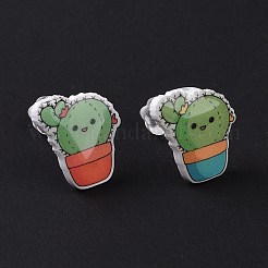 女性用プラスチックピン付きアクリルスタッドピアス  多肉植物  カラフル  13x11.5mm  ピン：0.9mm&nbsp;EJEW-F293-01E
