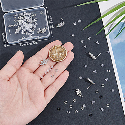 葉っぱの形をした真鍮製キュービックジルコニアのスタッドピアス金具6組  カン付き  50PCS丸カン  50個のプラスチック製イヤーナット  プラチナ  14.2x7.5mm  穴：1mm  ピン：0.8mm&nbsp;KK-CN0003-20P