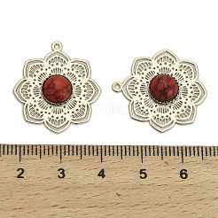 染め合成ターコイズフラワーペンダント  真鍮のセッティングで  ゴールドカラー  レッド  23.5x21.5x4mm  穴：1.2mm&nbsp;KK-Z088-03G-02