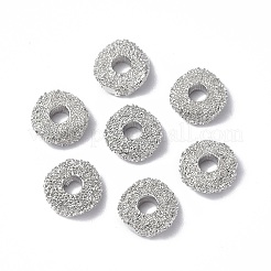 真鍮ビーズ  カドミウムフリー＆ニッケルフリー＆鉛フリー  テクスチャ  フラットラウンド  プラチナ  6x2mm  穴：2mm&nbsp;KK-P223-30P
