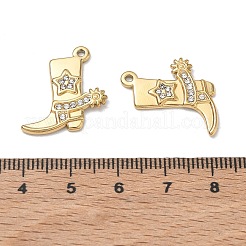 304ステンレススチールラインストーンペンダント  カウボーイブーツチャーム  イオンプレーティング（ip）  ゴールドカラー  20.5x19x2mm  穴：1.5mm&nbsp;RB-CBA7A56-04G