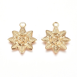 304ステンレスペンダント  太陽の花  ゴールドカラー  20x15.5x1.2mm  穴：2mm&nbsp;STAS-D233-15G