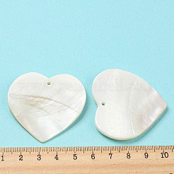 天然淡水シェルのペンダント  ハートチャーム  ホワイト  42~43x44.5~46x3~3.5mm  穴：1.8mm&nbsp;SHEL-F008-01B