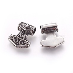 304ステンレスペンダント  トールのハンマー  アンティークシルバー  20x17x6mm  穴：4mm&nbsp;STAS-P237-01AS