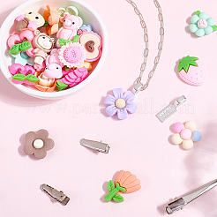 DIYアリゲーターヘアクリップ作成キット  60個の樹脂カボションを含む  合金接着フラットパッドベイル24個と鉄製ワニ口ヘアクリップ金具24個  プラチナ  24x9x9mm&nbsp;DIY-SC0031-99
