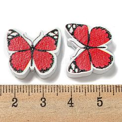 プリントウッドビーズ  蝶/ミツバチ  レッド  17~17.5x20x6mm  穴：2.5mm&nbsp;WOOD-G022-28A-05