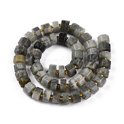 天然石ラブラドライトビーズ連売り  シードビーズで  八角形の筒  9.5~10.5x3~7.5mm  穴：1mm  約51~54個/連  14.96~15.55''（38~39.5センチメートル）  シードビーズ：3x1.5~2mm  穴：0.6mm&nbsp;G-T140-34