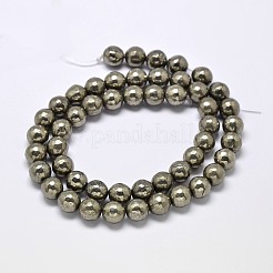 天然石パイライトラウンドビーズ連売り  ファセット（128ファセット）  グレードA  6mm  穴：1mm  約67個/連  16インチ&nbsp;G-F197-07-6mm