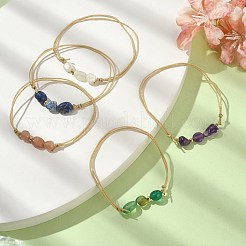 ミックスナチュラルホワイトムーンストーン & アゲート & アメジスト & サンストーン & ラピスラズリ ラウンド編組ビーズブレスレット女性用  調整可能コードブレスレット  ミックスカラー  内径：1-7/8~3-3/4インチ（4.9~9.5m）&nbsp;BJEW-JB09880