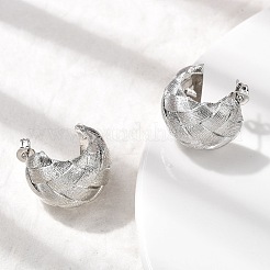 真鍮編みのC字型スタッドピアス  長持ちメッキ  ラックめっき  プラチナ  19.5x15mm&nbsp;EJEW-H171-04P