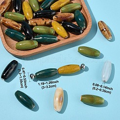 手作り磁器ビーズ10個  ファンシーアンティーク施釉磁器  オーバル  ミックスカラー  30~32x12~13.5mm  穴：2~3.5mm&nbsp;PORC-YW0001-34