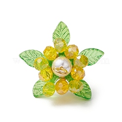 丸い貝殻の真珠とアクリルチャームのペンダントが付いたガラス  花  きいろ  27x22mm  穴：4x3mm&nbsp;PALLOY-MZ00647-04