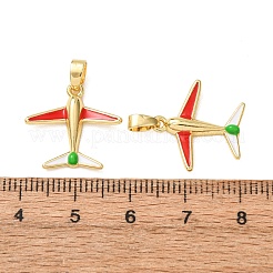 真鍮製エナメルペンダント  飛行機チャーム  18KGP本金メッキ  レッド  17x17.5x3.5mm  穴：2.5x3.5mm&nbsp;KK-CBA76C6-01G-B