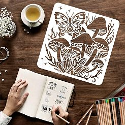 プラスチック再利用可能な描画絵画ステンシル テンプレート  スクラップブック、布地、タイル、床、家具、木材の塗装用  正方形  きのこ模様  300x300mm&nbsp;DIY-WH0172-538