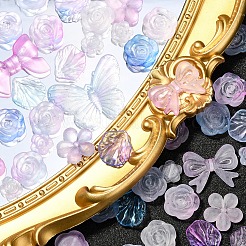 DIYジュエリー作りパーツキット  つや消しの透明な樹脂ビーズとチャームを含む  花と蝶と貝殻と蝶結び  ミックスカラー  12~31x12~41x3~7mm  穴：1~1.6mm  約100個/100g&nbsp;DIY-CJC0002-010