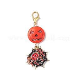 ハロウィーンの合成ターコイズカボチャペンダント装飾  バッグ飾り用の合金エナメルとロブスタークロウ留め金チャーム  ミックスカラー  51~52mm&nbsp;HJEW-JM04351