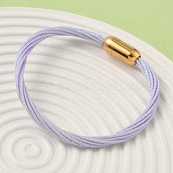 304ステンレススチールとポリエステルメタリックコードの女性用ブレスレット  魚糸インナーとマグネット留め具付き  イオンプレーティング（ip）  ライラック  7-1/4インチ（18.3cm）&nbsp;BJEW-Z145-01G-27